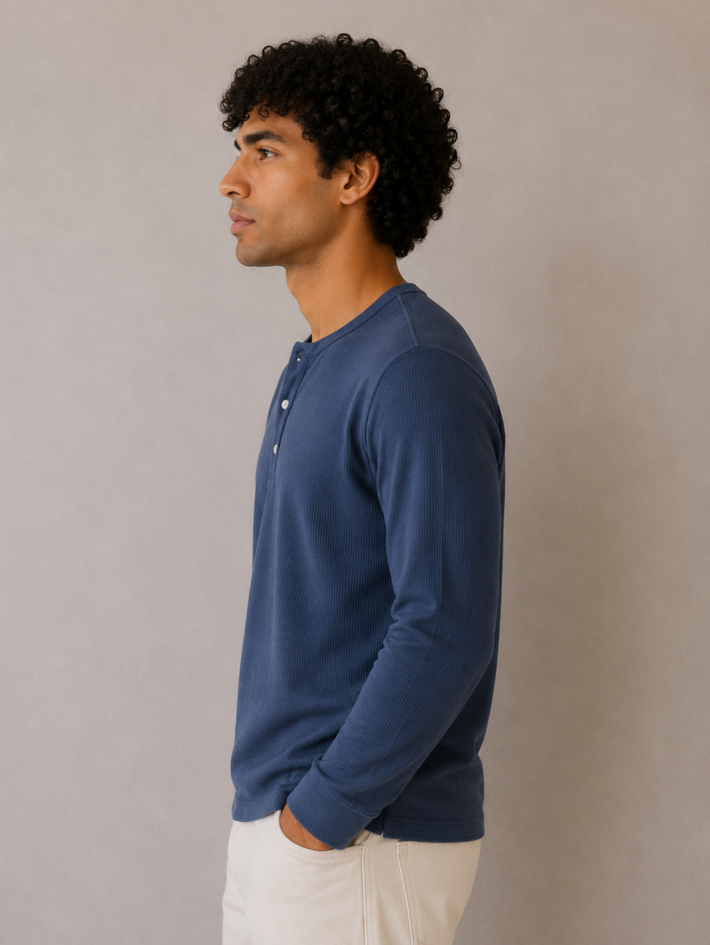 WAFFLE HENLEY REGULAR FIT BLUE