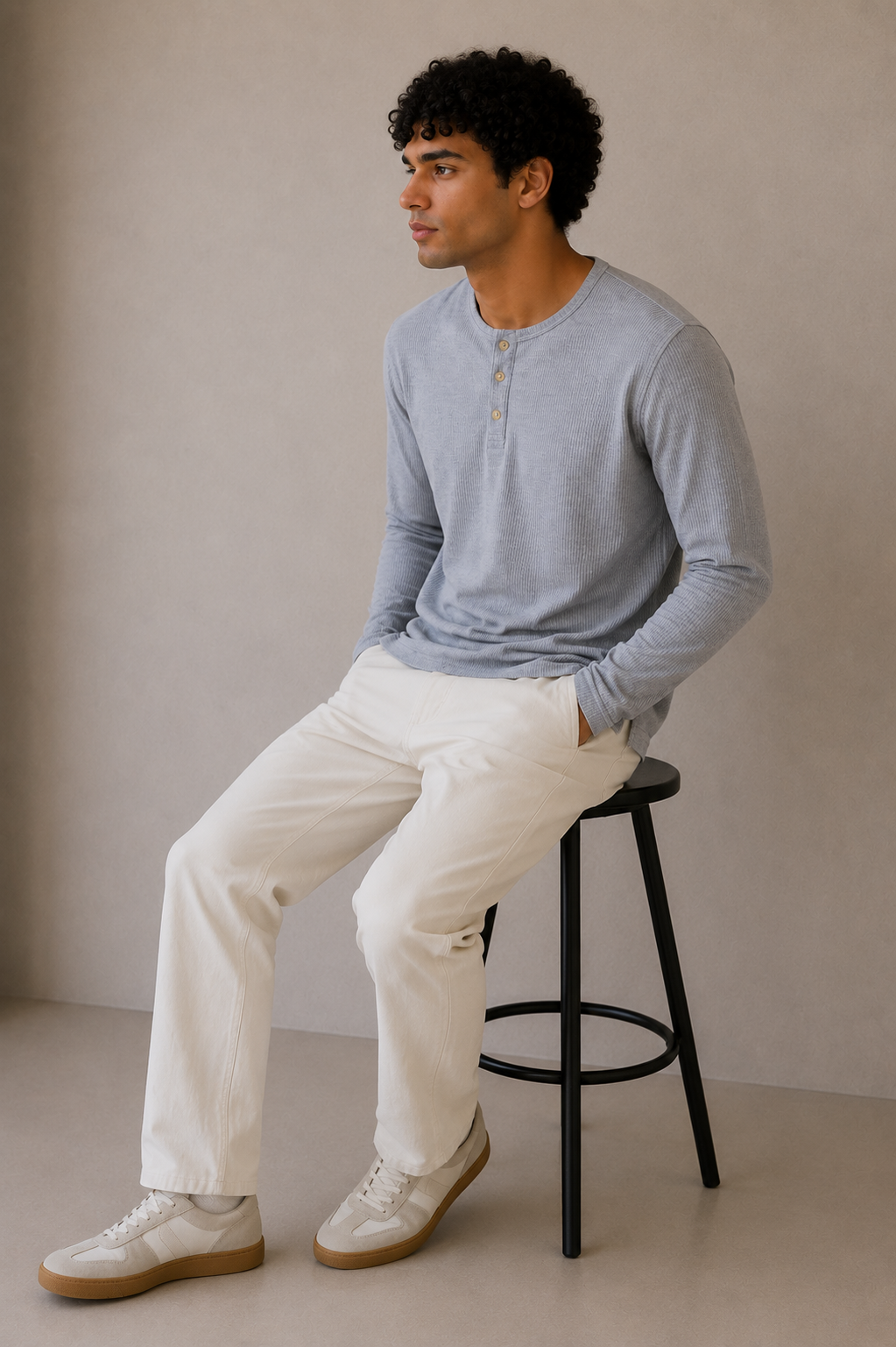 GREY  WAFFLE HENLEY