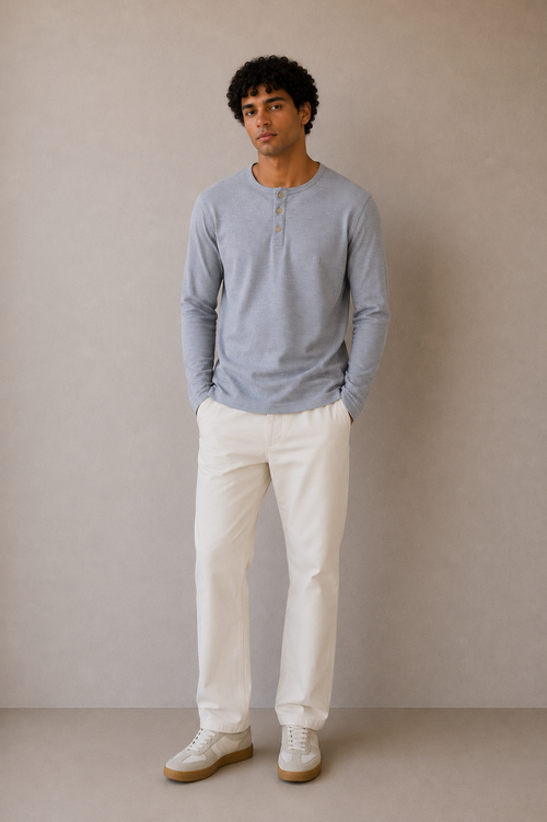 WAFFLE HENLEY REGULAR FIT GREY