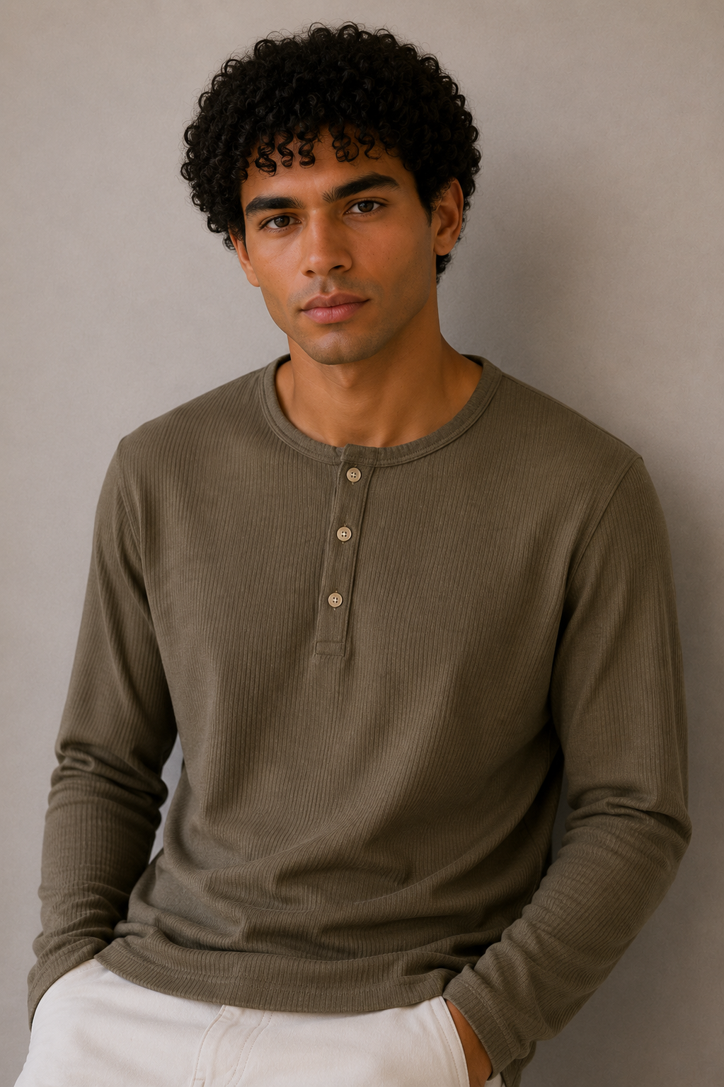 OLIVE WAFFLE HENLEY