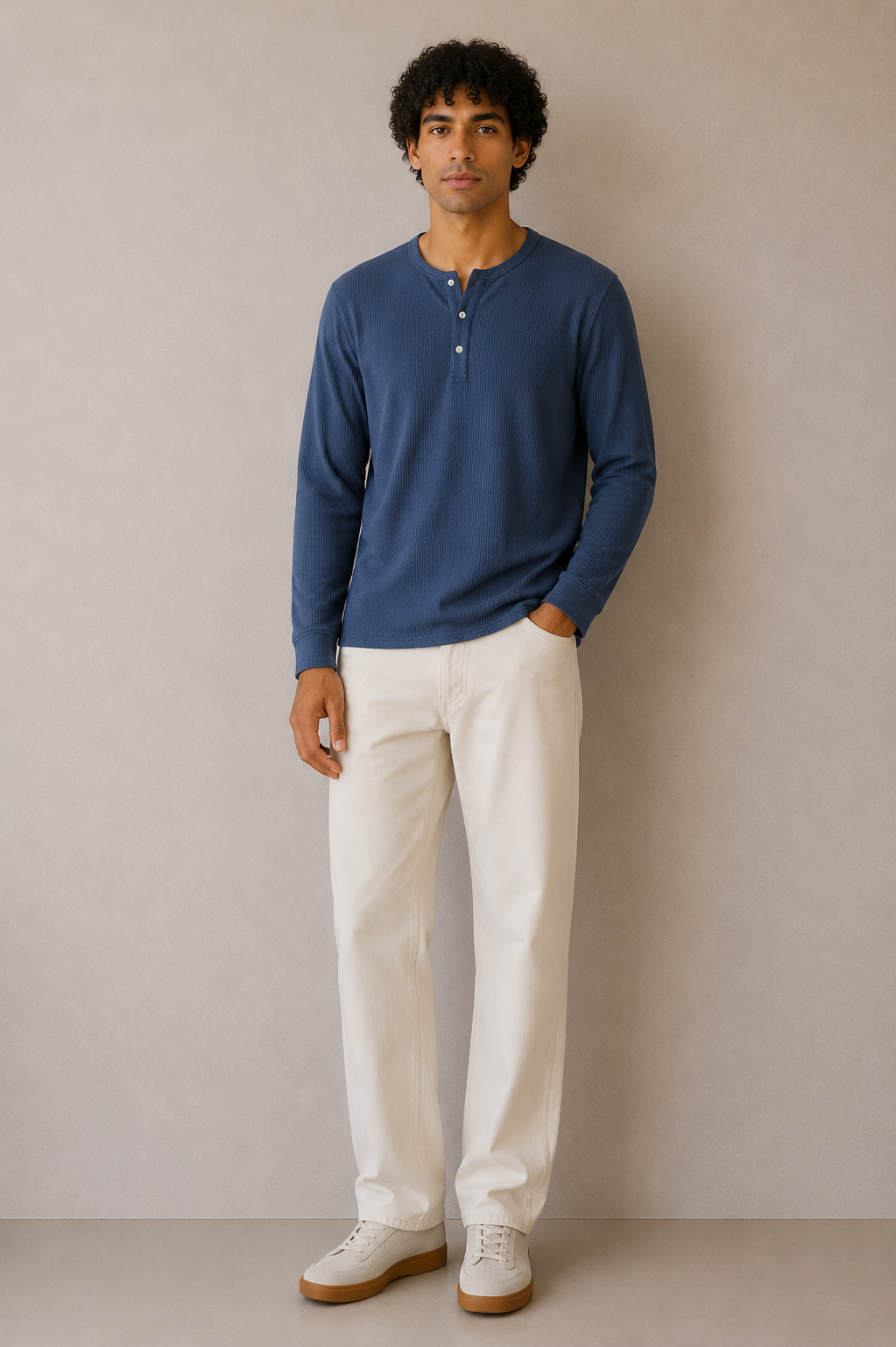 WAFFLE HENLEY REGULAR FIT BLUE