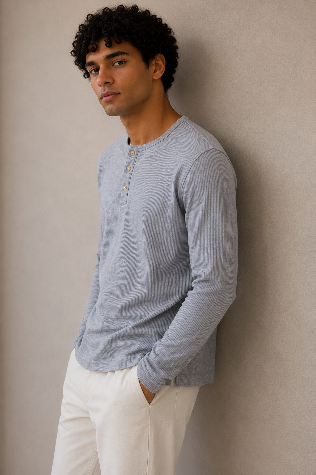 GREY  WAFFLE HENLEY