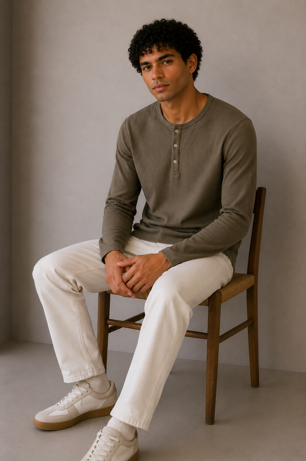 OLIVE WAFFLE HENLEY
