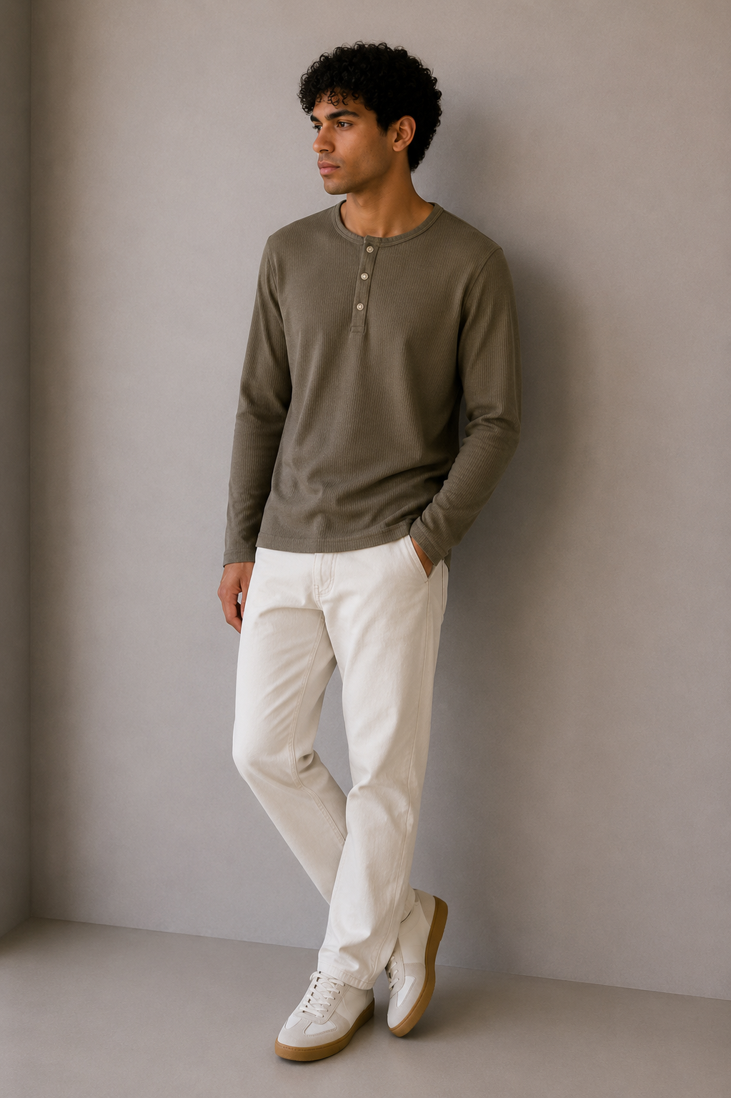 OLIVE WAFFLE HENLEY